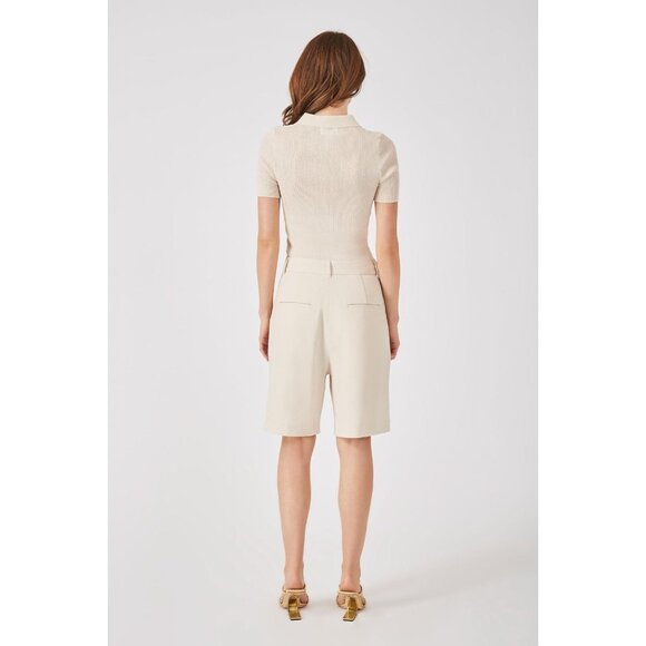 Grey/Ven Ivory THE MILES TAILORED Pleated Bermuda Shorts  Natural Size 2 $265 - Picture 3 of 5